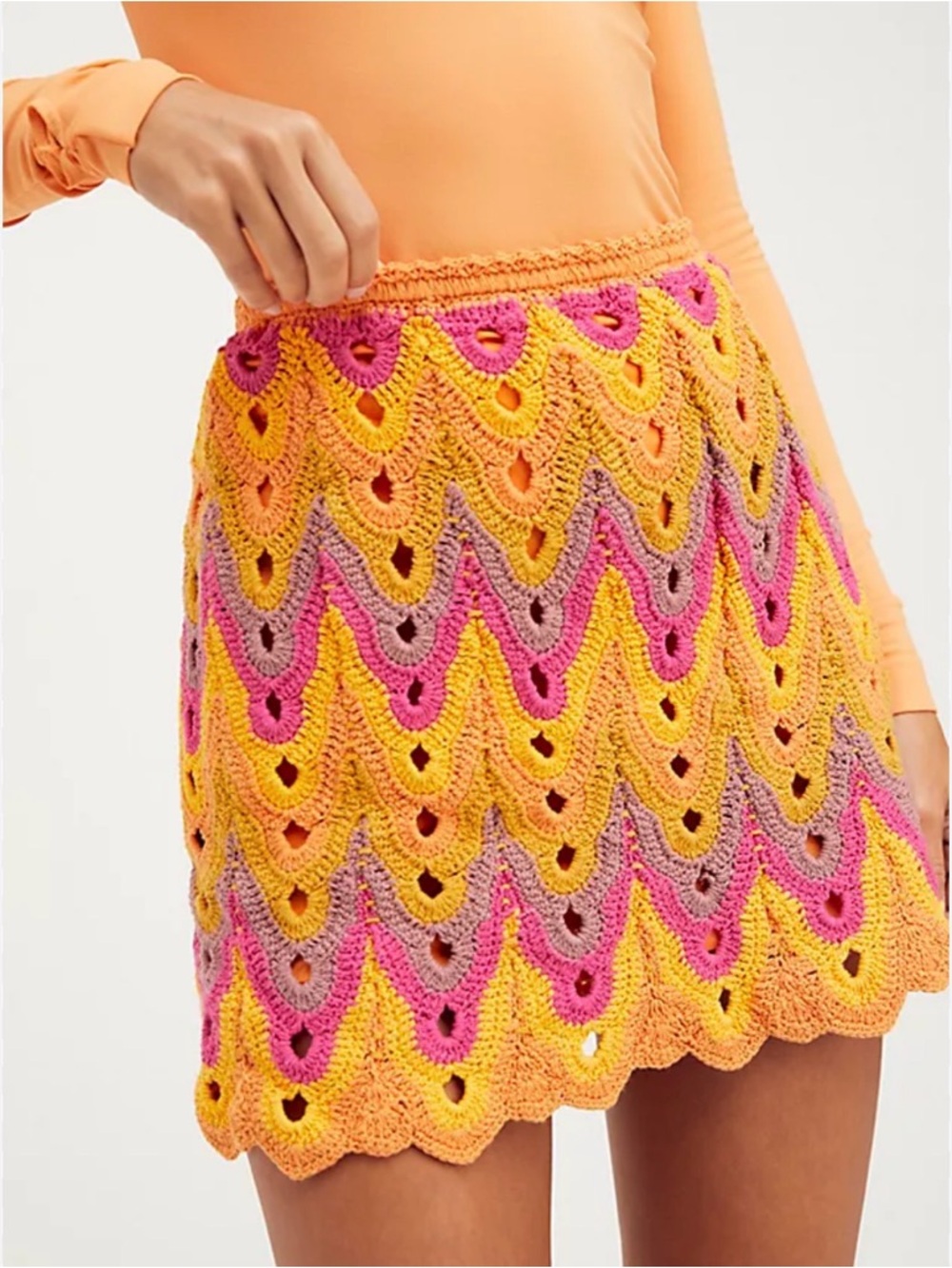 Free People Heat of the Moment Crochet Colorful Mini Skirt XS-Boho-Festival
